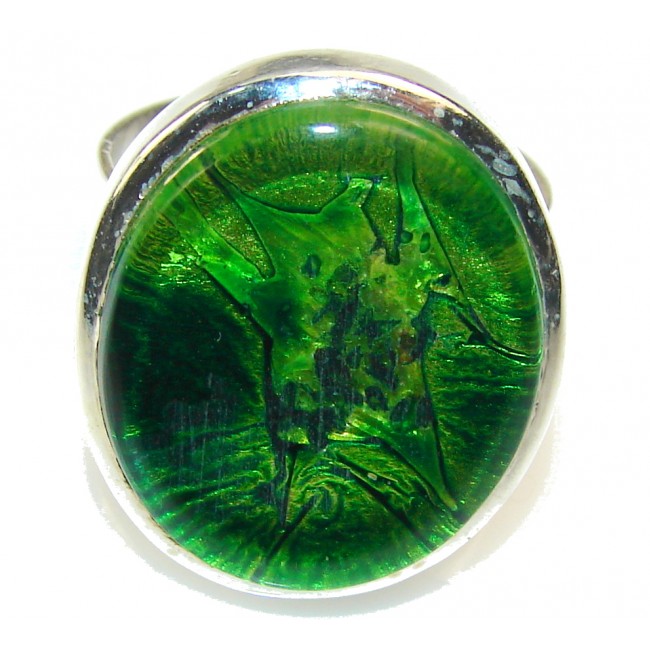Excellent Green Dichroic Glass Sterling Silver ring s. 11