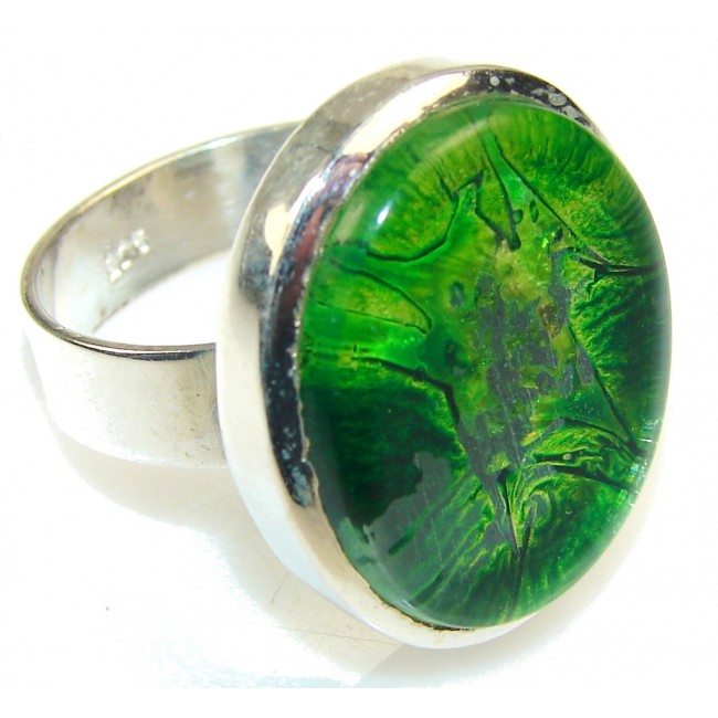 Excellent Green Dichroic Glass Sterling Silver ring s. 11