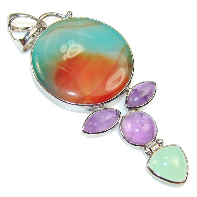 Awesome Color Of Botswana Agate Sterling Silver Pendant