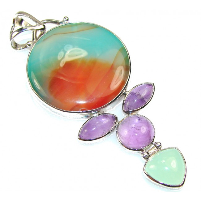 Awesome Color Of Botswana Agate Sterling Silver Pendant