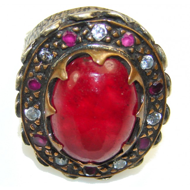 Vintage Design!! Ruby Sterling Silver ring s. 7 1/2