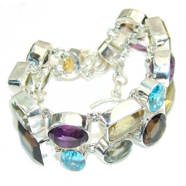 Excellent Design!! Multicolor Quartz Sterling Silver Bracelet
