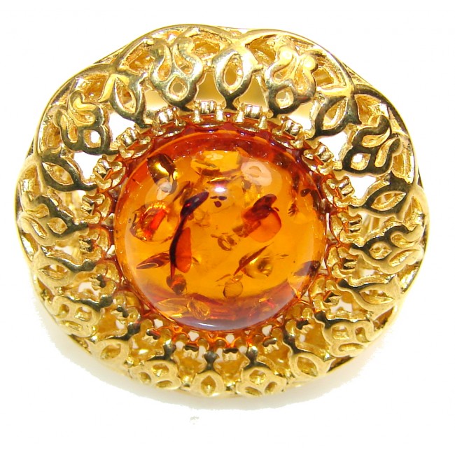 Beautiful 14ct. Gold Plated Polish Amber Sterling Silver Ring s. 9 1/4