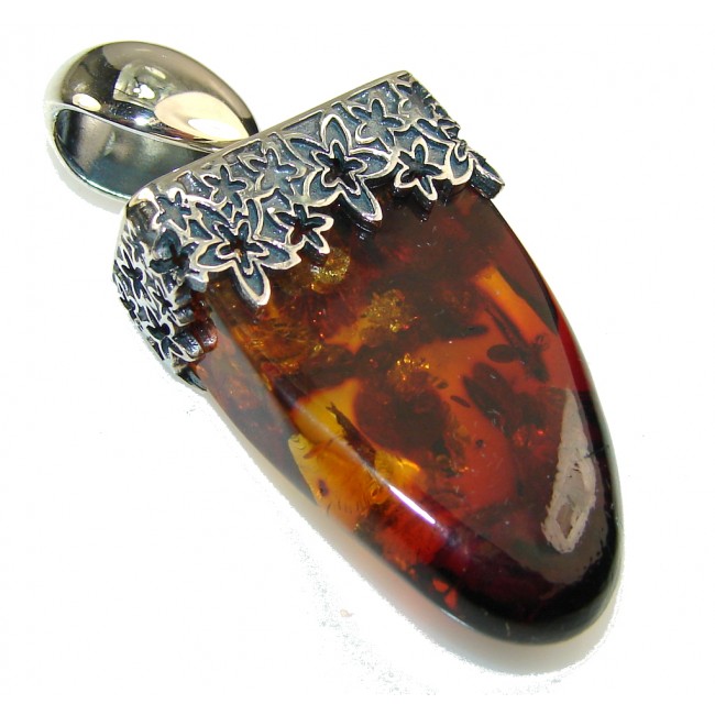 Awesome Design!! Polish Amber Sterling Silver Pendant
