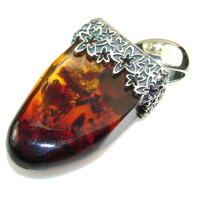 Awesome Design!! Polish Amber Sterling Silver Pendant
