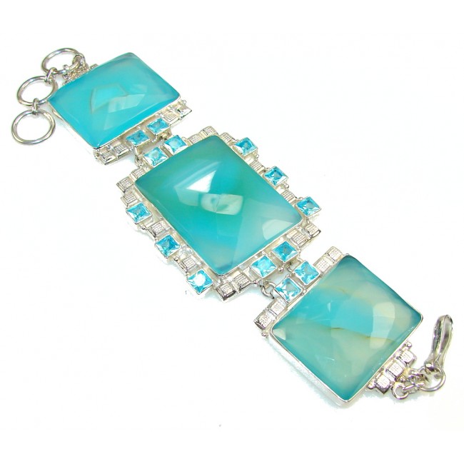 Halo Of Beauty!! Blue Agate Sterling Silver Bracelet