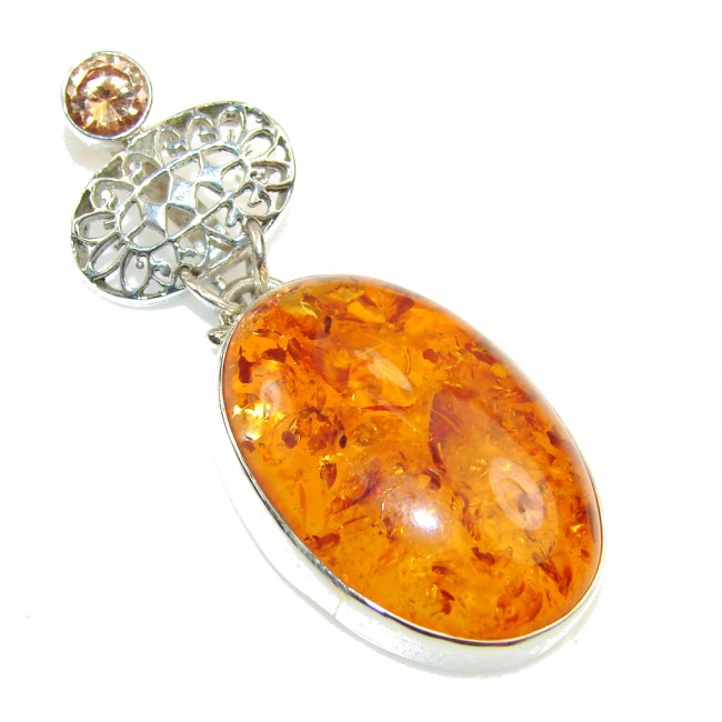 Created Polish Amber Sterling Silver Pendant