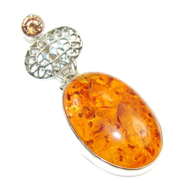 Created Polish Amber Sterling Silver Pendant