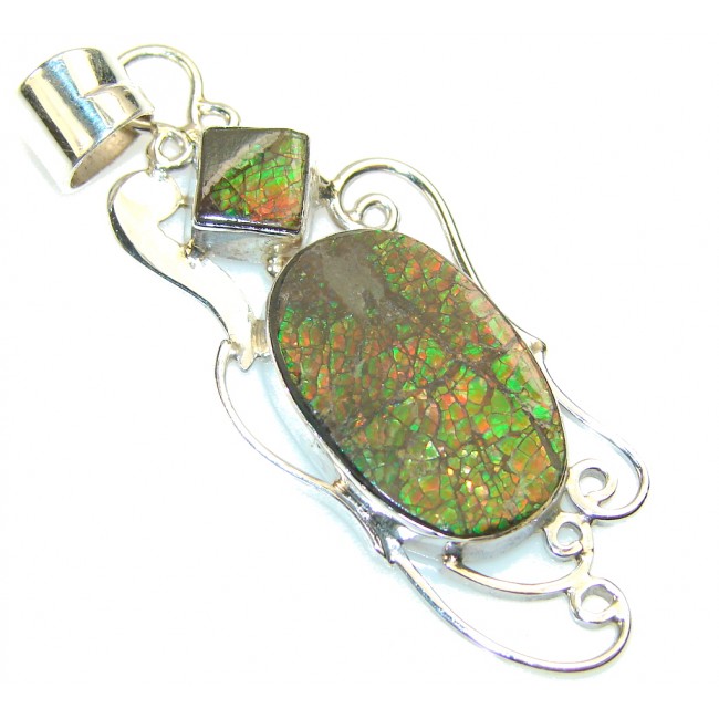 Amazing Red Ammolite Sterling Silver Pendant
