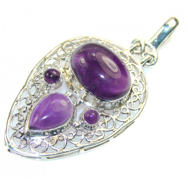Real Natural Purple Amethyst Sterling Silver Pendant