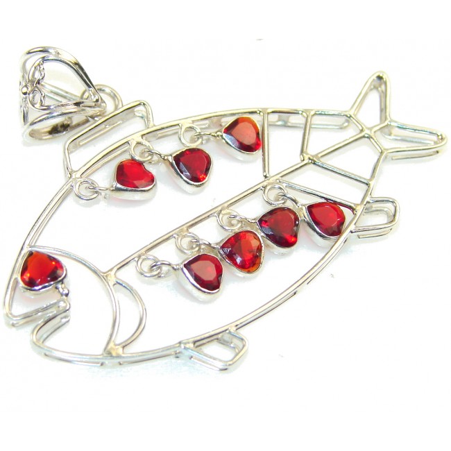 Red Fish Design Garnet Sterling Silver Pendant