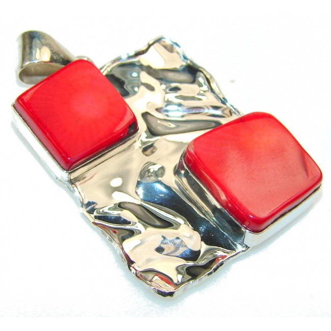 Sweet Red Fossilized Coral Sterling Silver pendant
