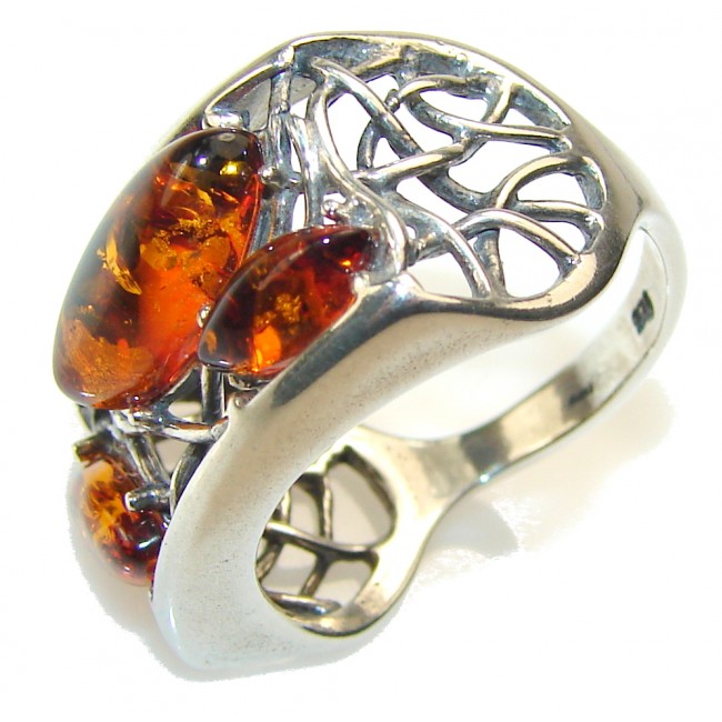 Excellent Design!! Polish Amber Sterling Silver Ring s. 9