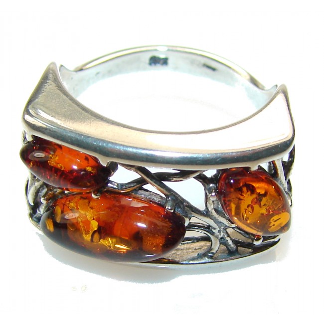 Excellent Design!! Polish Amber Sterling Silver Ring s. 9