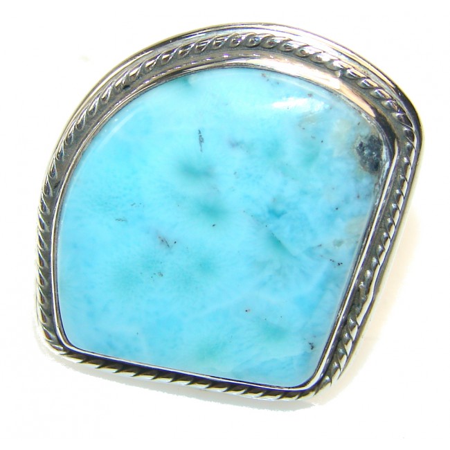Natural Blue Larimar Sterling Silver Ring s. 8