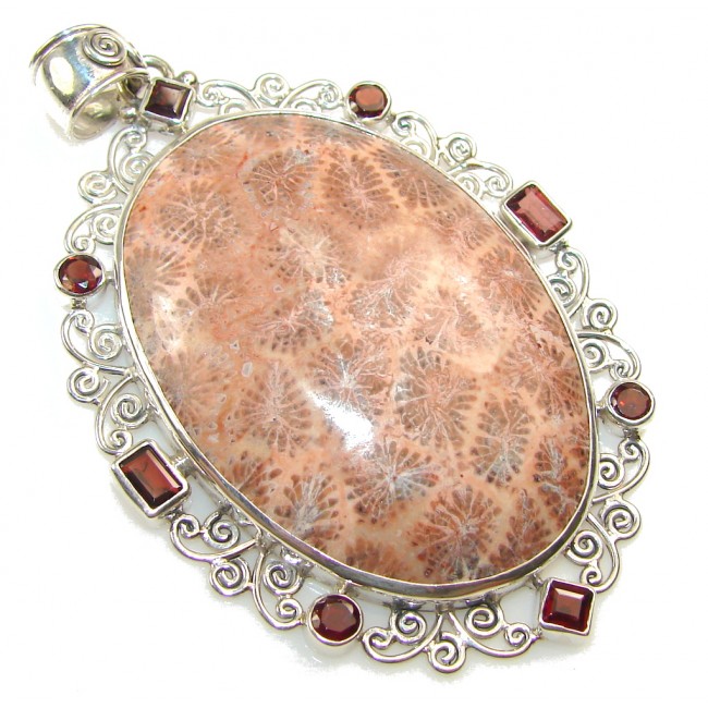 Excellent Fossilized Coral Sterling Silver pendant