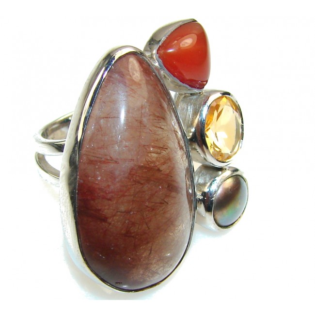 Precious Calcite Sterling Silver ring s. 6 - Adjustable