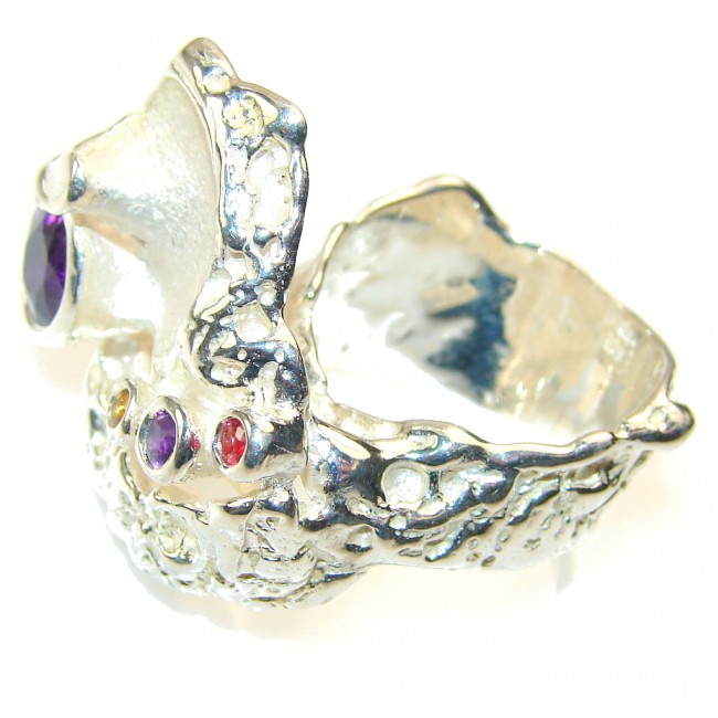 Big!! Delicate Italy Made Purple Amethyst Sterling Silver ring; 9