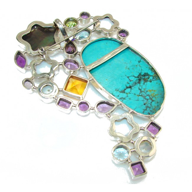 Huge!! New Design Of Turquoise Sterling Silver Pendant / Brooch
