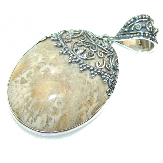 Fantastic Brown Fossilized Coral Sterling Silver pendant
