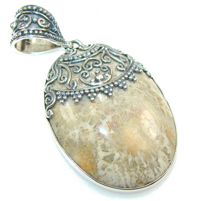 Fantastic Brown Fossilized Coral Sterling Silver pendant