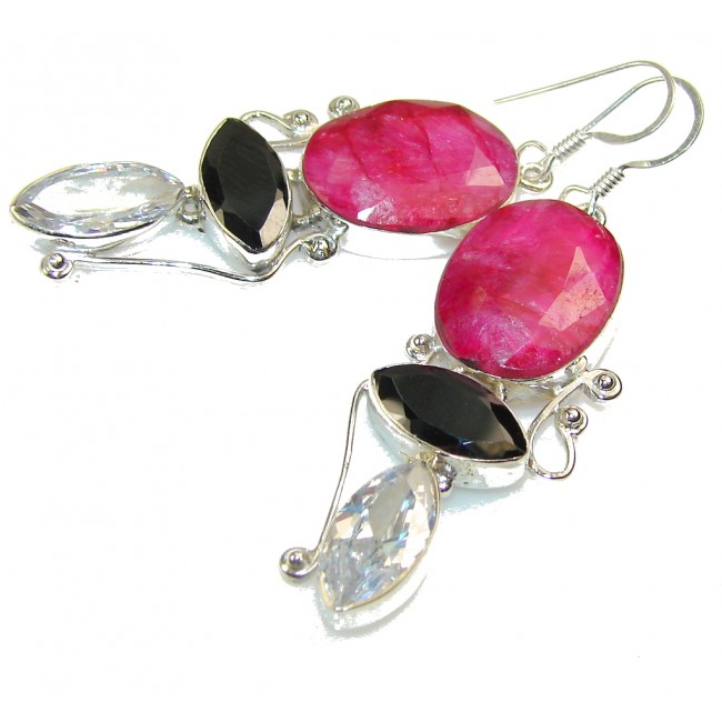 Excellent Design!! Pink Ruby Sterling Silver earrings