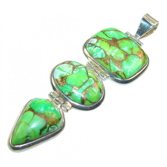 Big!! Fresh Green Copper Turquoise Sterling Silver Pendant
