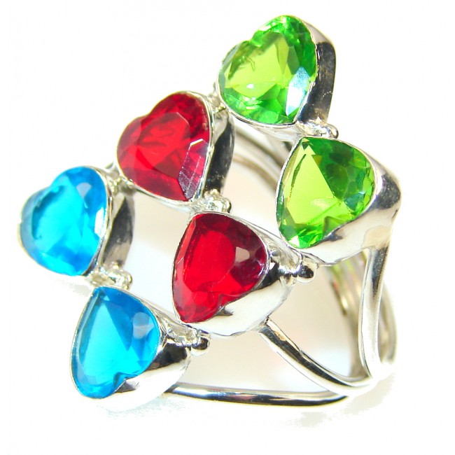 Excellent Love!! Multicolor Quartz Sterling Silver Ring s. 9 1/4