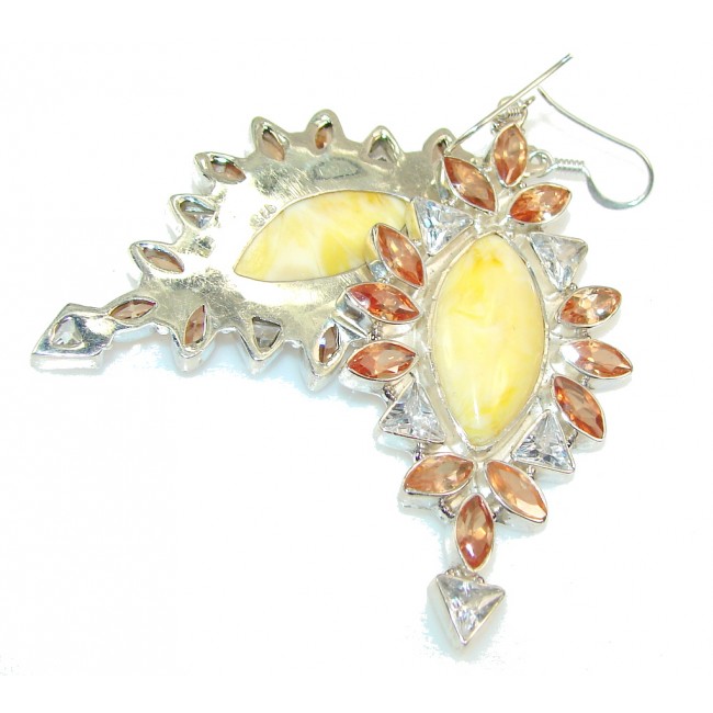 Fabulous Color Of Yellow Agate Sterling Silver earrings / Long