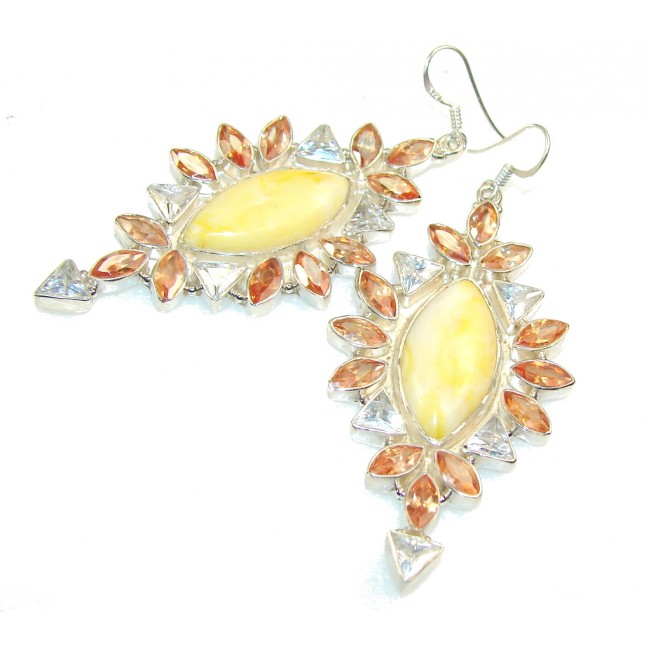 Fabulous Color Of Yellow Agate Sterling Silver earrings / Long