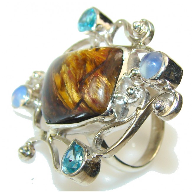 Classy Brown Tigers Eye Sterling Silver Ring s. 10