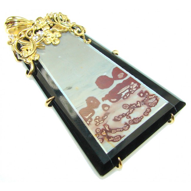 Awesome Design Silver Leaf Jasper & Onyx 18ct. Gold Plated Sterling Silver Pendant