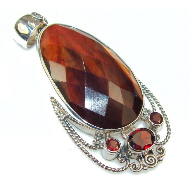 Gorgeous Red Tigers Eye Sterling Silver Pendant