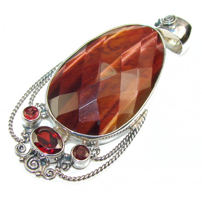 Gorgeous Red Tigers Eye Sterling Silver Pendant