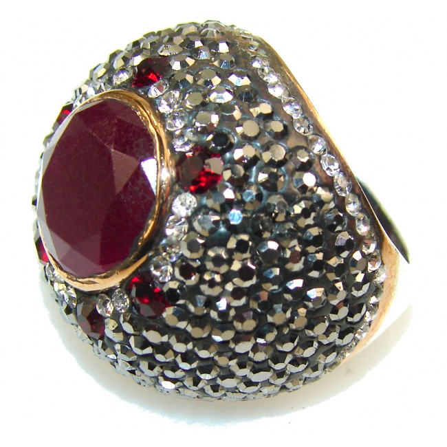 Luxury Design!! Red Ruby Sterling Silver ring s. 7 1/2
