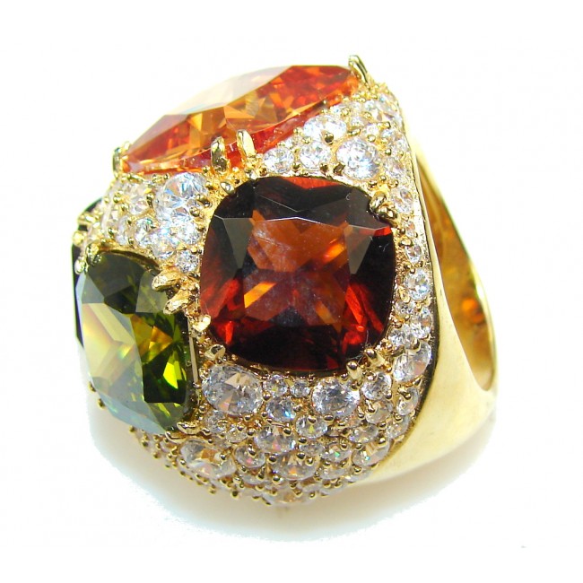 Spring Garland!! Multicolor Quartz Gold Plated Sterling Silver Ring s. 7 1/2