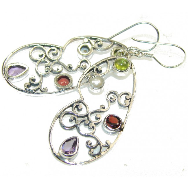 Awesome Natural Multigem Sterling Silver earrings