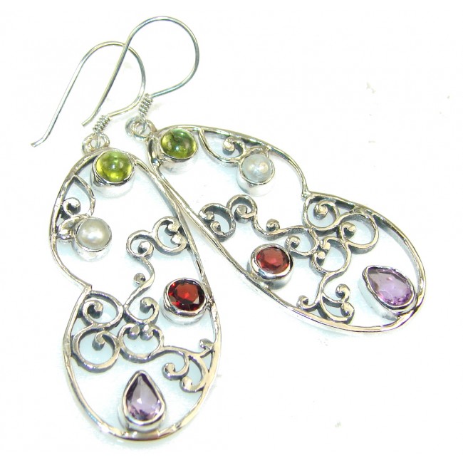 Awesome Natural Multigem Sterling Silver earrings