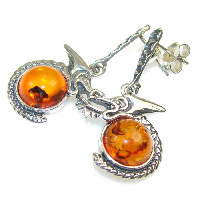 Stylish Brown Polish Amber Sterling Silver earrings