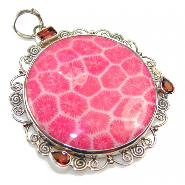 Fantastic Pink Fossilized Coral Sterling Silver pendant