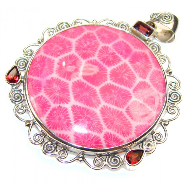 Fantastic Pink Fossilized Coral Sterling Silver pendant