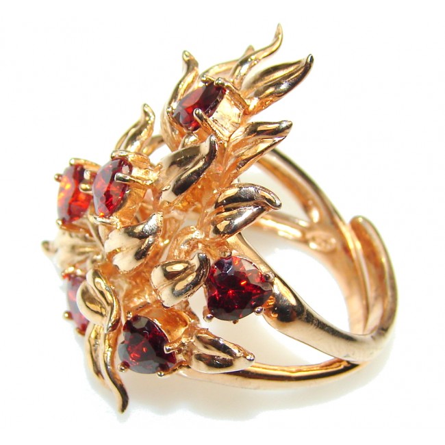 Lovely Design!! Red Garnet Gold Plated Sterling Silver ring s. 8 - Adjustable