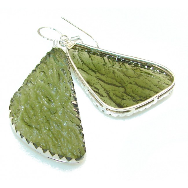 Excellent Green Moldavite Silver Sterling earrings