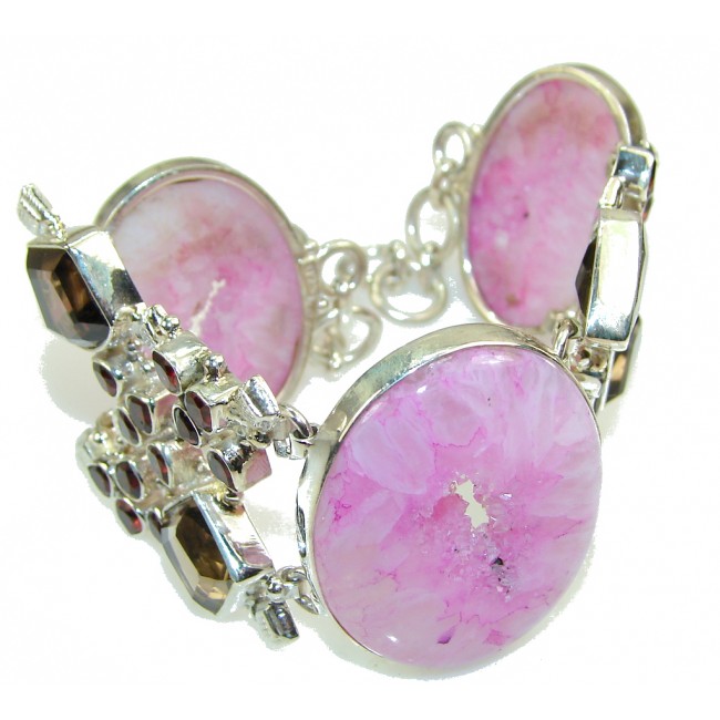 My Sweet Pink Agate Druzy Sterling Silver Bracelet