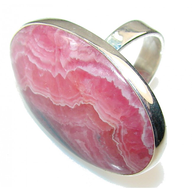 Precious Pink Rhodochrosite Sterling Silver ring s. 9