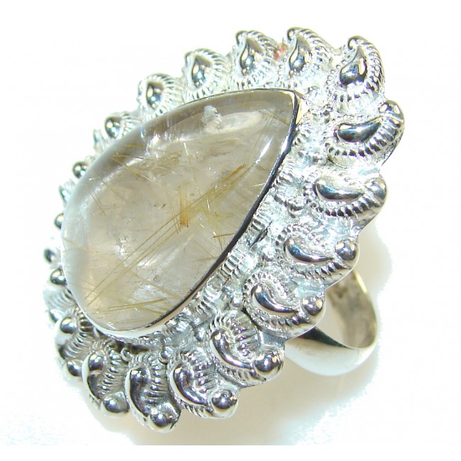 Stylish Golden Rutilated Quartz Sterling Silver Ring s. 10