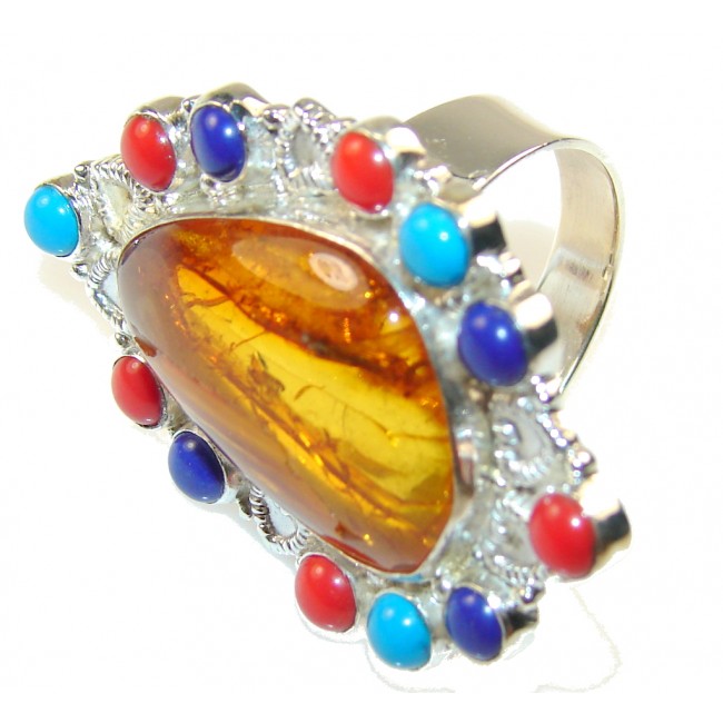 New Fabulous Design Of Brown Amber Sterling Silver Ring s. 10