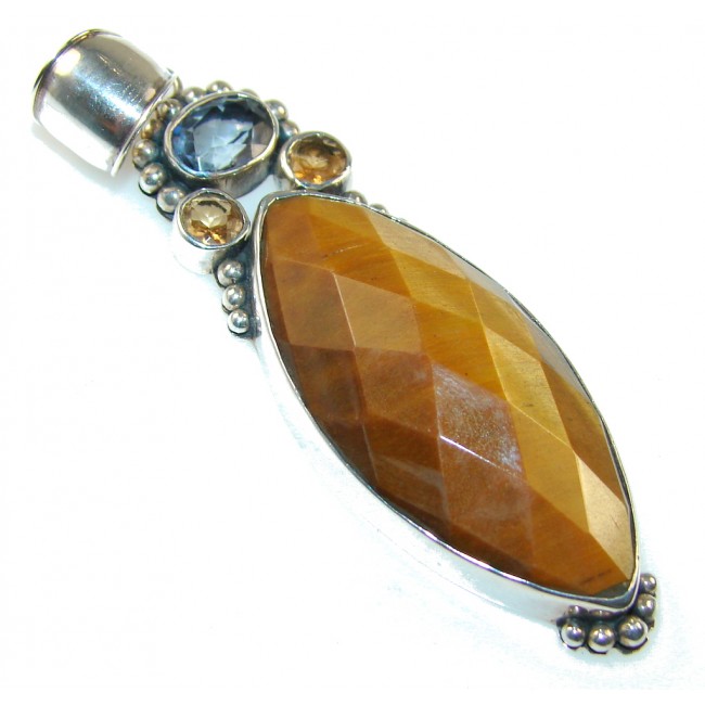 Excellent Brown Tigers Eye Sterling Silver Pendant