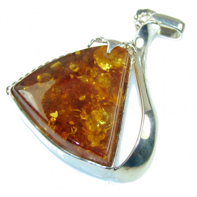 Gorgeous Brown Polish Amber Sterling Silver Pendant