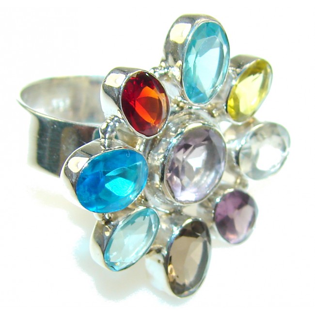 Precious Multicolor Quartz Sterling Silver Ring s. 10
